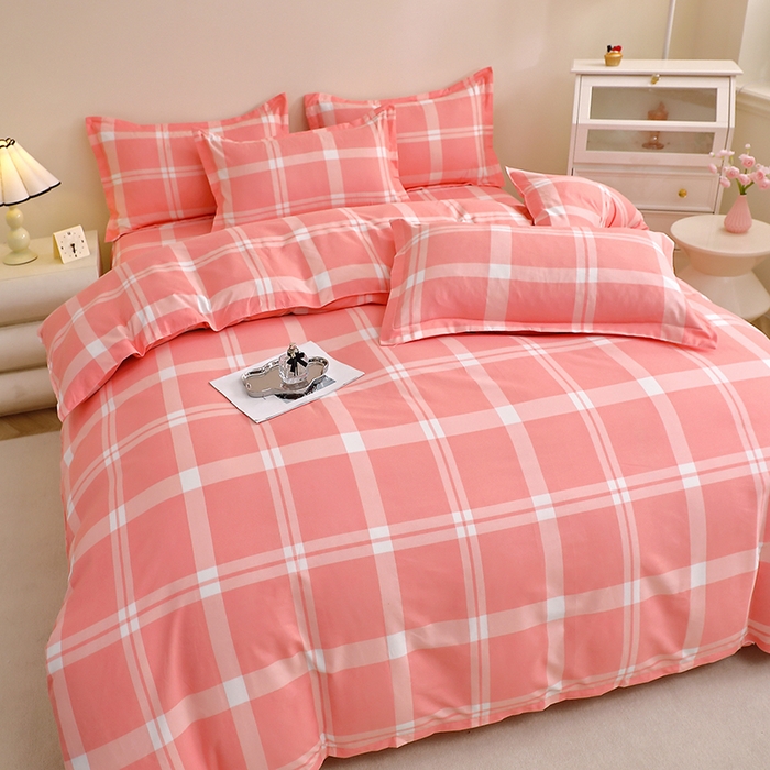 91家纺网 家纺一手货源 找家纺 北部居 2025新款加厚化纤四件套 粉大格