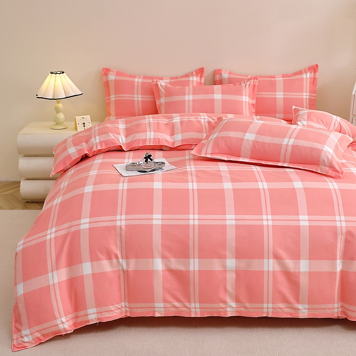 91家纺网 家纺一手货源 找家纺 北部居 2025新款加厚化纤四件套 粉大格