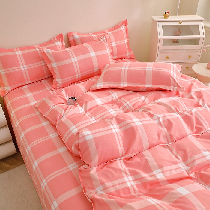 91家纺网 家纺一手货源 找家纺 北部居 2025新款加厚化纤单被套 粉大格