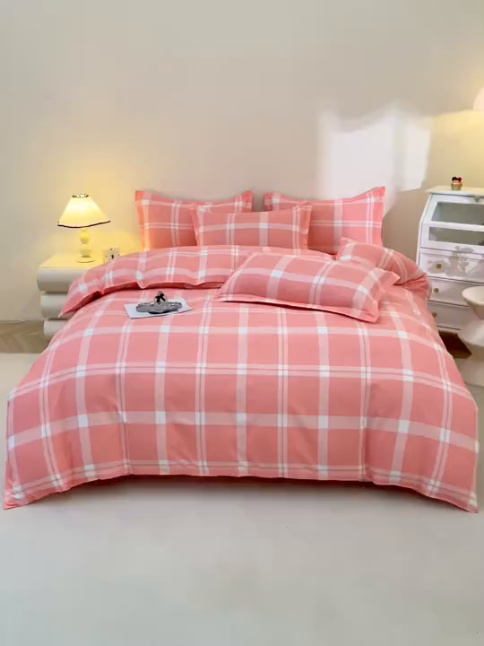 91家纺网 家纺一手货源 找家纺 北部居 2025新款加厚化纤单被套 粉大格