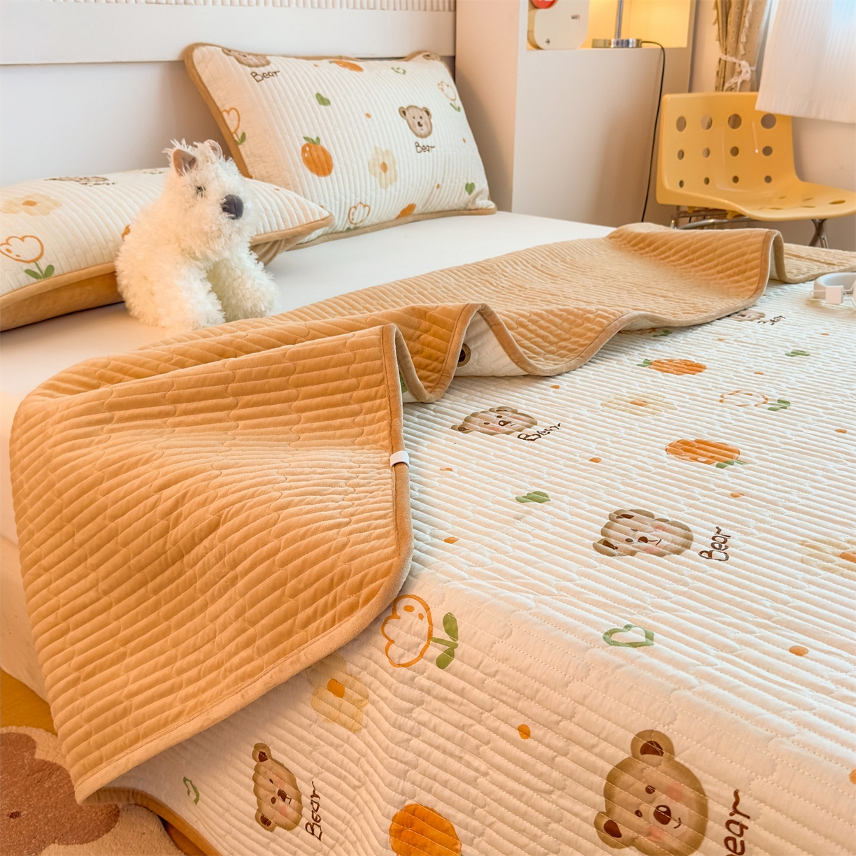 91家纺网 家纺一手货源 找家纺 （总）恒爱家纺 2025新款全棉宝宝绒双拼床盖三件套