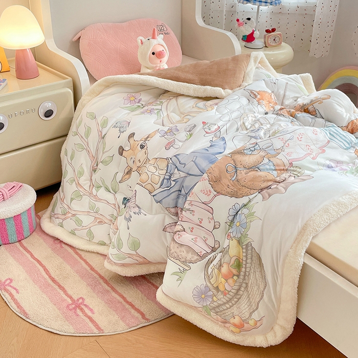 91家纺网 家纺一手货源 找家纺 丝涟家居 2025新款A类恒温棉云朵被大版   花园聚会