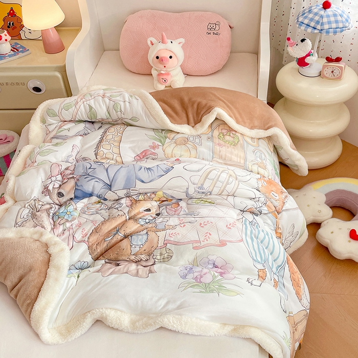 91家纺网 家纺一手货源 找家纺 丝涟家居 2025新款A类恒温棉云朵被大版   花园聚会