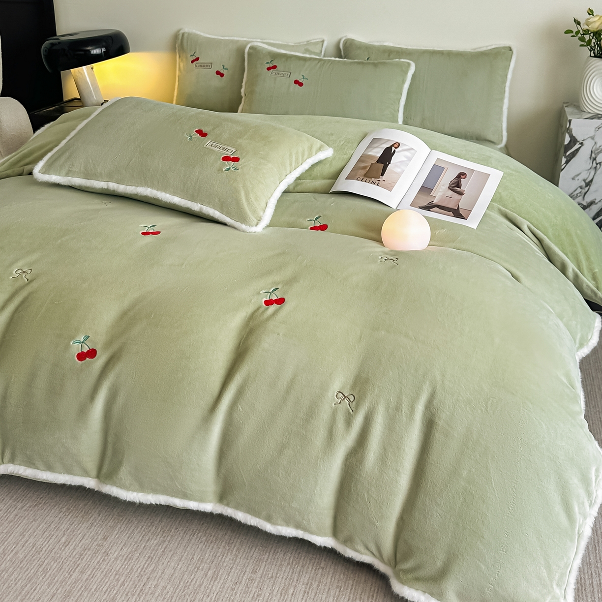 乐坊 2025新款A类雪貂绒四件套 玛瑙绿