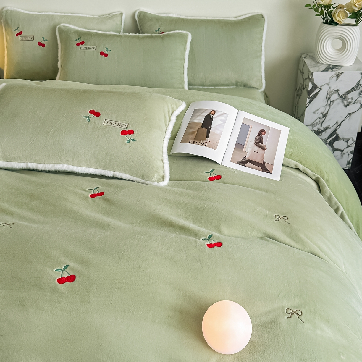 91家纺网 家纺一手货源 找家纺 乐坊 2025新款A类雪貂绒四件套 玛瑙绿