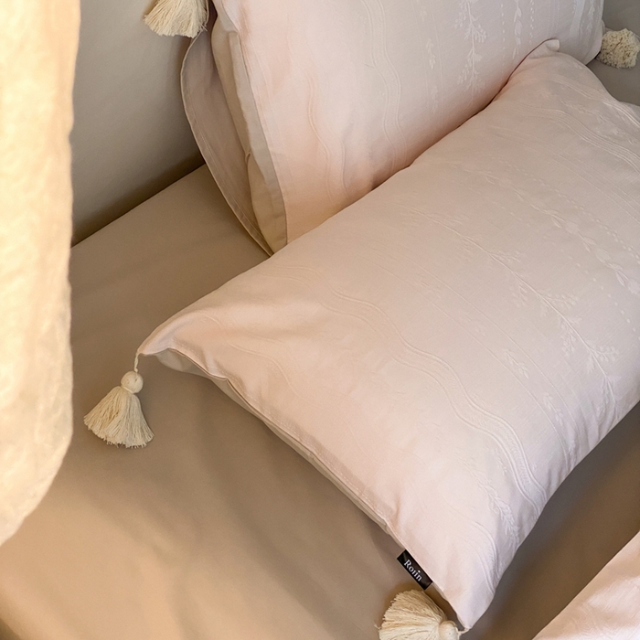 91家纺网 家纺一手货源 找家纺 玉宇阁家居 2025新款色织空气全棉纯棉大提花磨毛四件套(流苏款) 流苏款-甜桃也