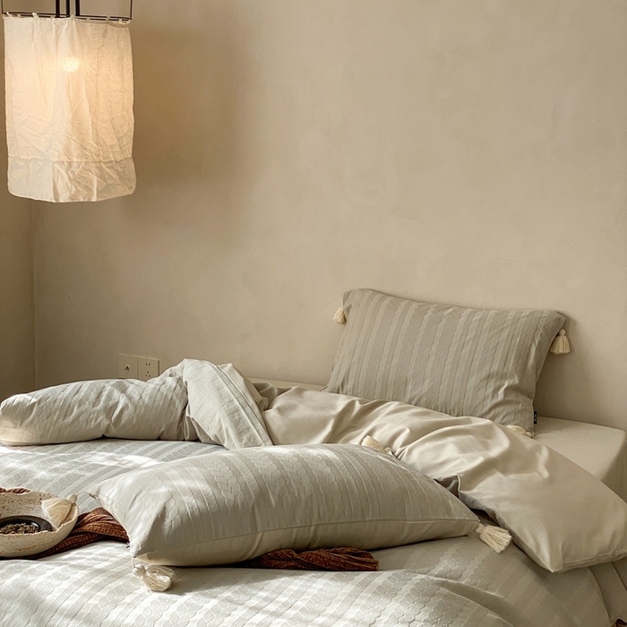 91家纺网 家纺一手货源 找家纺 玉宇阁家居 2025新款色织空气全棉纯棉大提花磨毛四件套(流苏款) 流苏款-喜糯糯