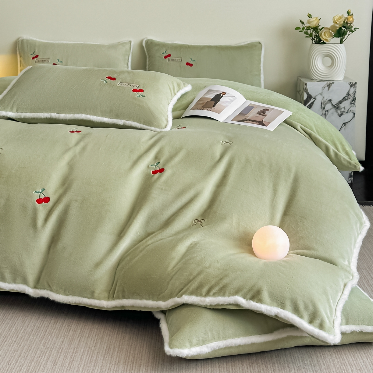 91家纺网 家纺一手货源 找家纺 乐坊 2025新款A类雪貂绒四件套 玛瑙绿