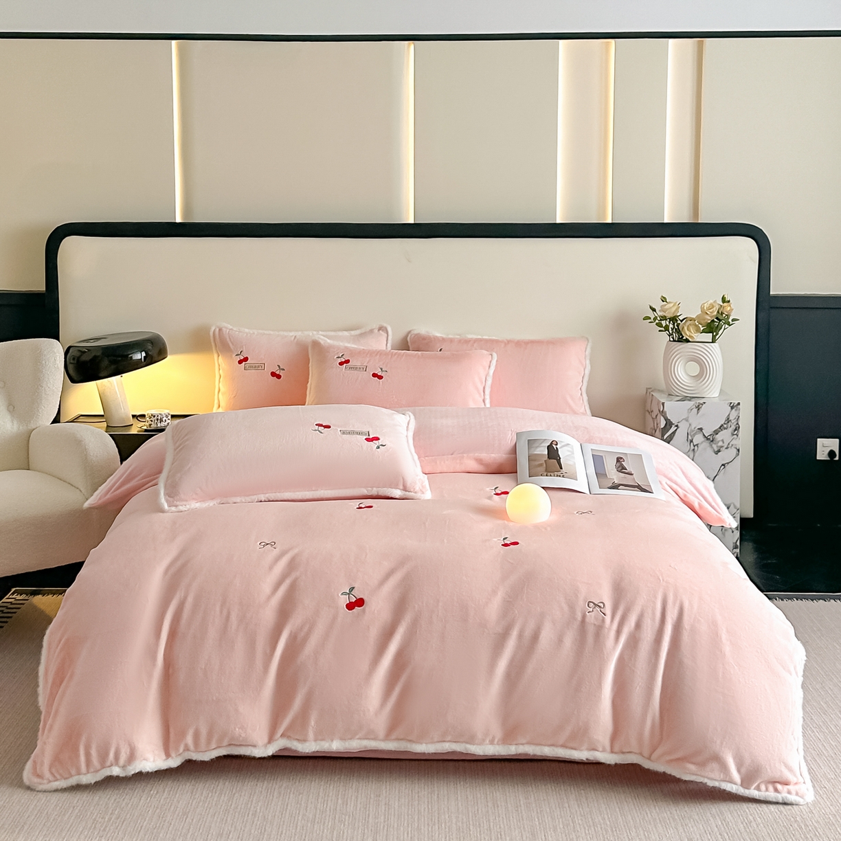 91家纺网 家纺一手货源 找家纺 乐坊 2025新款A类雪貂绒四件套 公主粉