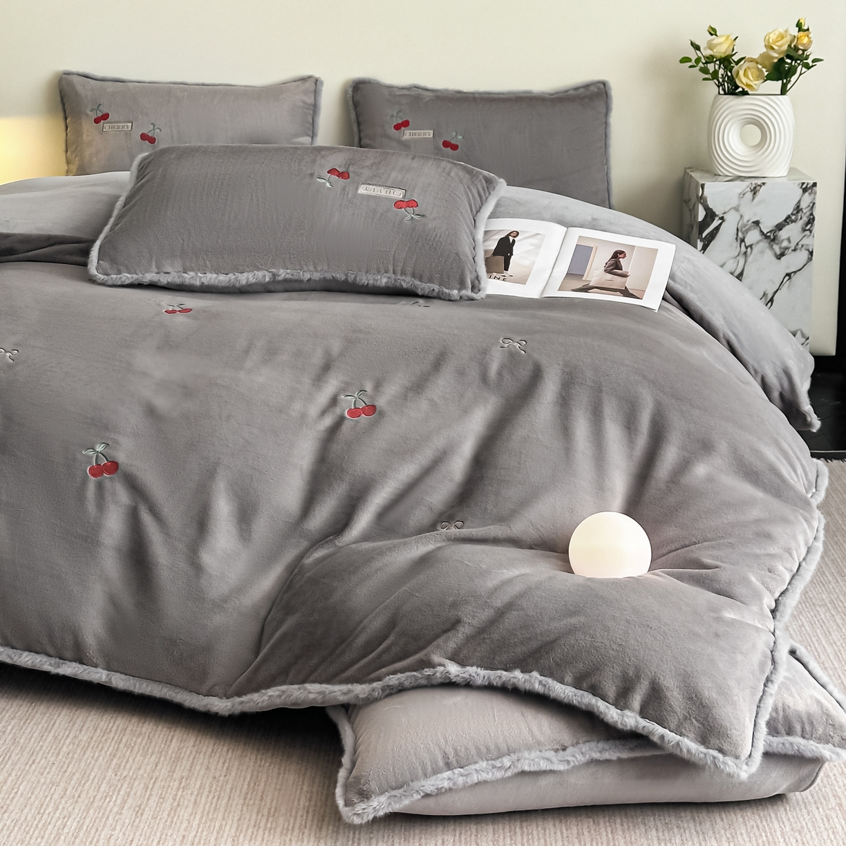 91家纺网 家纺一手货源 找家纺 乐坊 2025新款A类雪貂绒四件套 伯爵灰