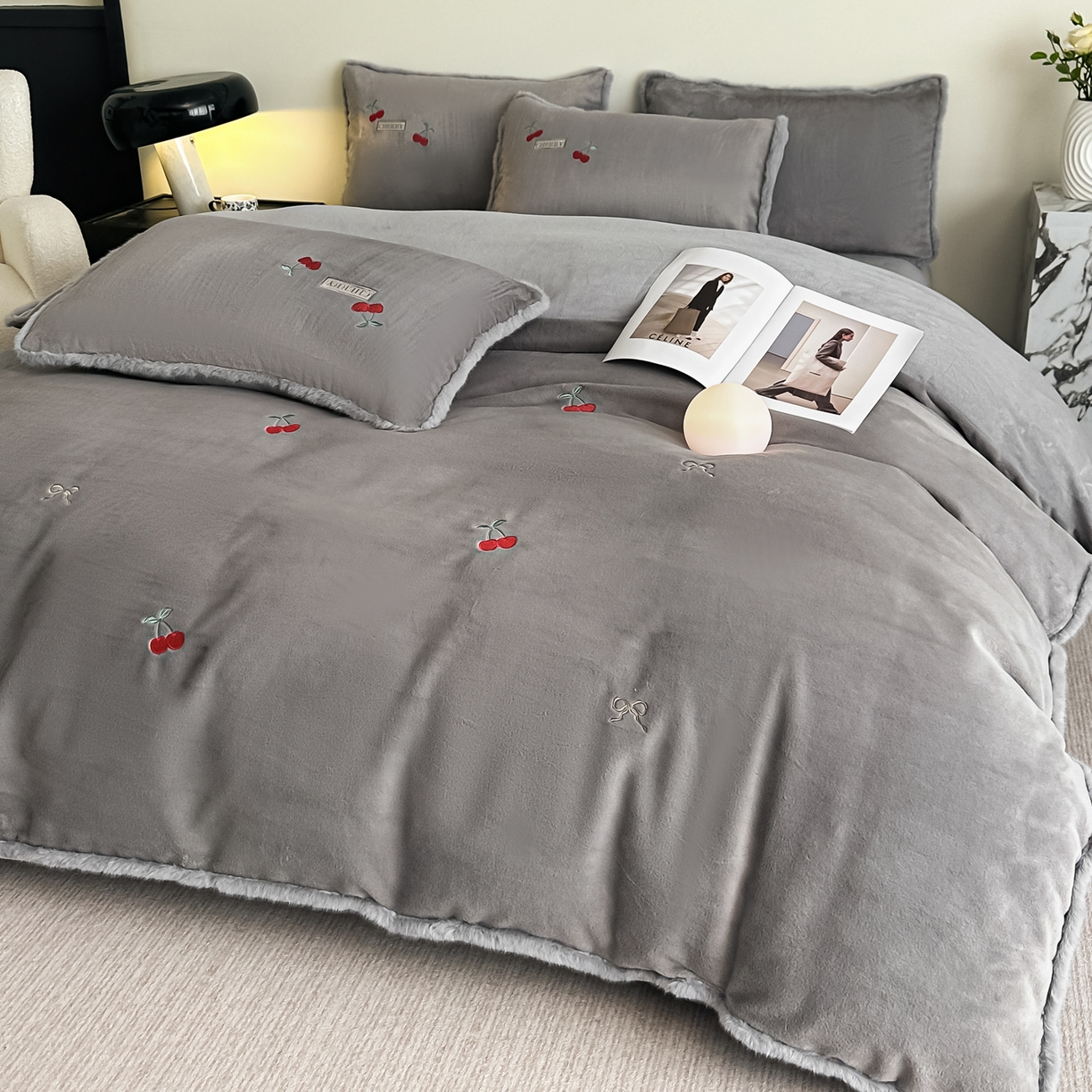 乐坊 2025新款A类雪貂绒四件套 伯爵灰