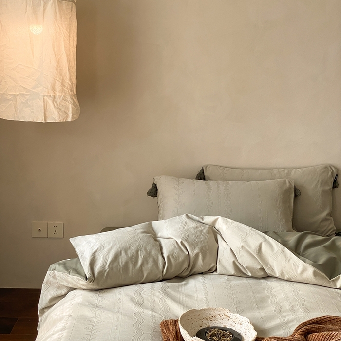 91家纺网 家纺一手货源 找家纺 玉宇阁家居 2025新款色织空气全棉纯棉大提花磨毛四件套(流苏款) 流苏款-日欢喜