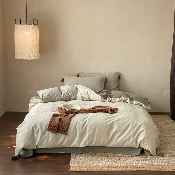 91家纺网 家纺一手货源 找家纺 玉宇阁家居 2025新款色织空气全棉纯棉大提花磨毛四件套(流苏款) 流苏款-日欢喜