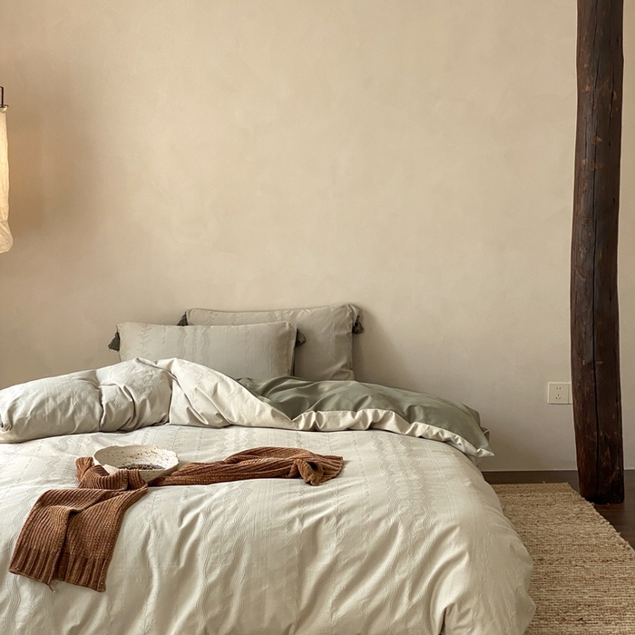 91家纺网 家纺一手货源 找家纺 玉宇阁家居 2025新款色织空气全棉纯棉大提花磨毛四件套(流苏款) 流苏款-日欢喜