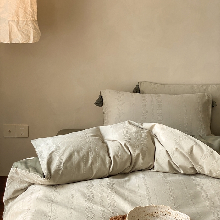 91家纺网 家纺一手货源 找家纺 玉宇阁家居 2025新款色织空气全棉纯棉大提花磨毛四件套(流苏款) 流苏款-日欢喜