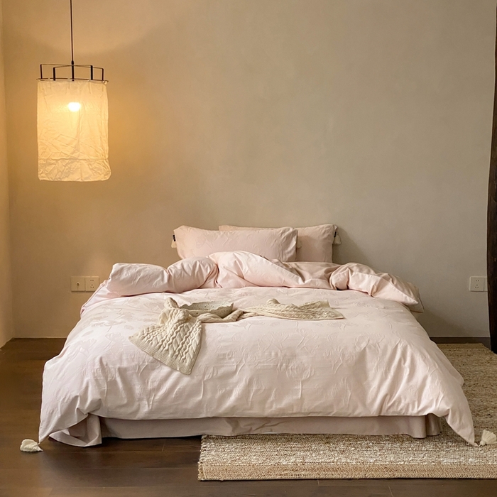 91家纺网 家纺一手货源 找家纺 玉宇阁家居 2025新款色织空气全棉纯棉大提花磨毛四件套(流苏款) 流苏款-山上桃桃