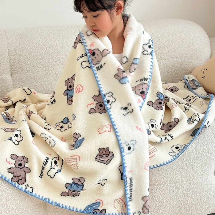 （总）嗨生活 2025新款雪粒绒双面绒贝壳边锁边居家办公多功能盖毯幼儿园毛毯儿童毛毯推车毯