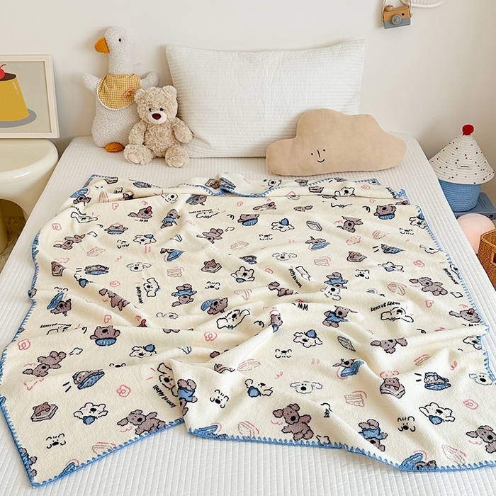 91家纺网 家纺一手货源 找家纺 （总）嗨生活 2025新款雪粒绒双面绒贝壳边锁边居家办公多功能盖毯幼儿园毛毯儿童毛毯推车毯