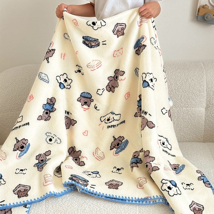 91家纺网 家纺一手货源 找家纺 （总）嗨生活 2025新款雪粒绒双面绒贝壳边锁边居家办公多功能盖毯幼儿园毛毯儿童毛毯推车毯