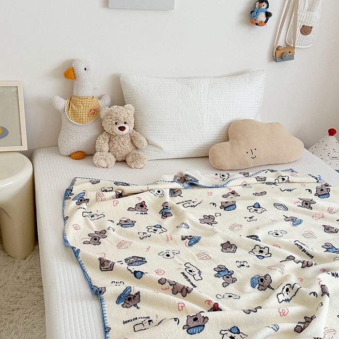 91家纺网 家纺一手货源 找家纺 嗨生活 2025新款雪粒绒双面绒贝壳边锁边居家办公多功能盖毯幼儿园毛毯儿童毛毯推车毯 波比狗