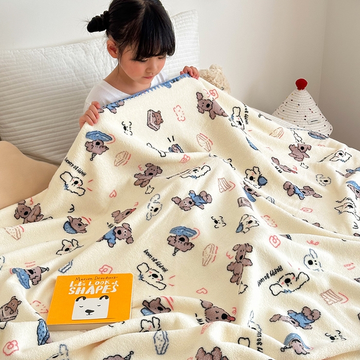 91家纺网 家纺一手货源 找家纺 嗨生活 2025新款雪粒绒双面绒贝壳边锁边居家办公多功能盖毯幼儿园毛毯儿童毛毯推车毯 波比狗