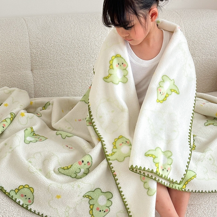 嗨生活 2025新款雪粒绒双面绒贝壳边锁边居家办公多功能盖毯幼儿园毛毯儿童毛毯推车毯 恐龙伙伴