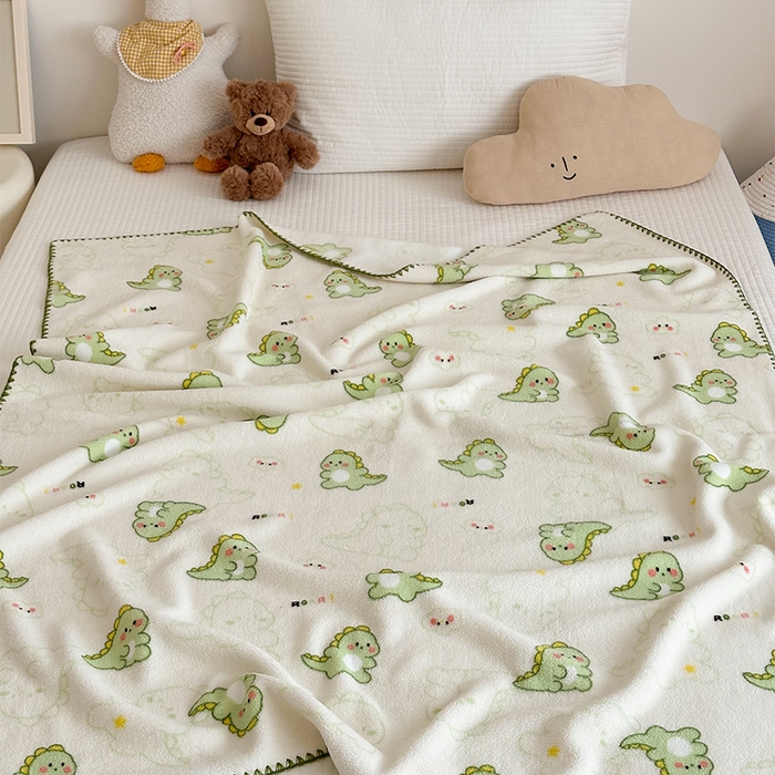 91家纺网 家纺一手货源 找家纺 嗨生活 2025新款雪粒绒双面绒贝壳边锁边居家办公多功能盖毯幼儿园毛毯儿童毛毯推车毯 恐龙伙伴