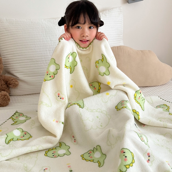 91家纺网 家纺一手货源 找家纺 嗨生活 2025新款雪粒绒双面绒贝壳边锁边居家办公多功能盖毯幼儿园毛毯儿童毛毯推车毯 恐龙伙伴