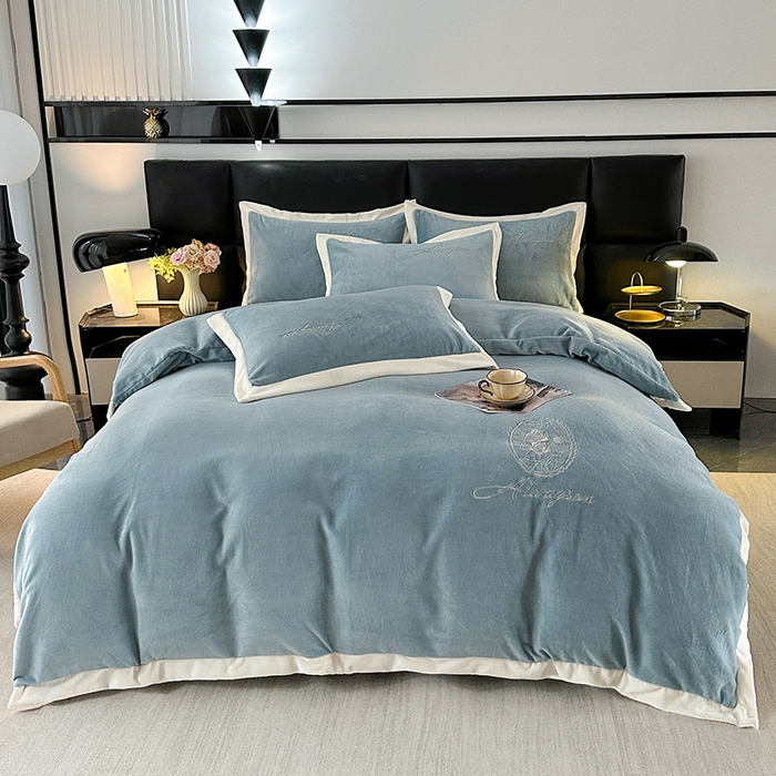 91家纺网 家纺一手货源 找家纺 （总）乐坊 2025新款全消光雕花绒牛奶绒刺绣四件套-香颂