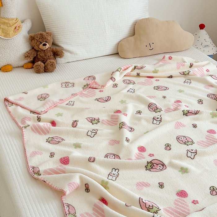 91家纺网 家纺一手货源 找家纺 嗨生活 2025新款雪粒绒双面绒贝壳边锁边居家办公多功能盖毯幼儿园毛毯儿童毛毯推车毯 甜心小兔