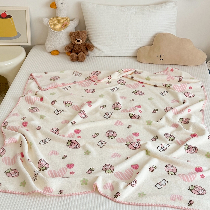 91家纺网 家纺一手货源 找家纺 嗨生活 2025新款雪粒绒双面绒贝壳边锁边居家办公多功能盖毯幼儿园毛毯儿童毛毯推车毯 甜心小兔