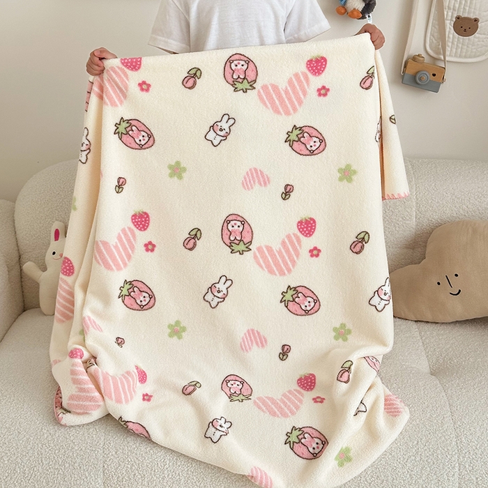 91家纺网 家纺一手货源 找家纺 嗨生活 2025新款雪粒绒双面绒贝壳边锁边居家办公多功能盖毯幼儿园毛毯儿童毛毯推车毯 甜心小兔