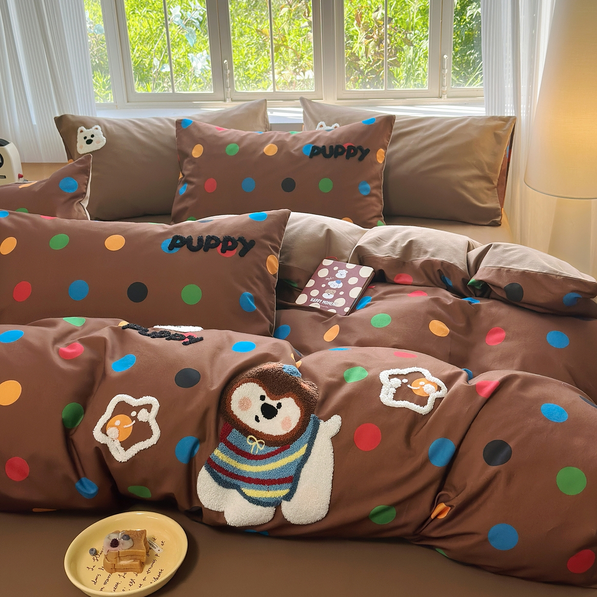 91家纺网 家纺一手货源 找家纺 怡家居 2025新款全棉纯棉磨毛绣花四件套-普通款 七彩小熊