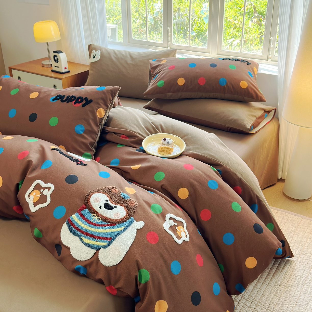 91家纺网 家纺一手货源 找家纺 怡家居 2025新款全棉纯棉磨毛绣花四件套-普通款 七彩小熊