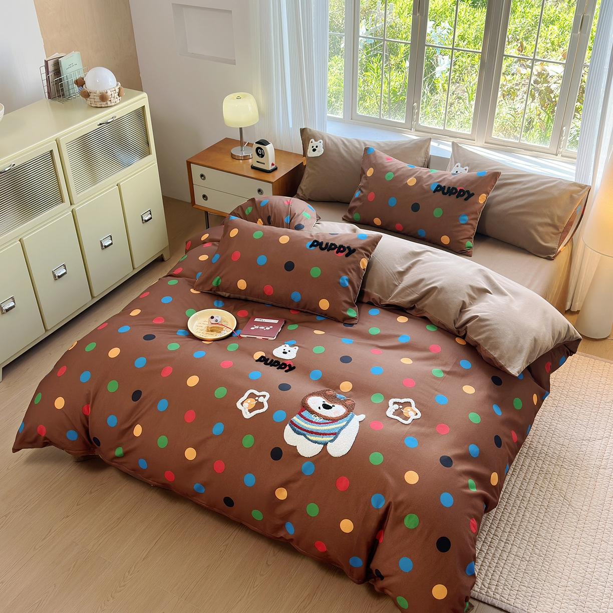 91家纺网 家纺一手货源 找家纺 怡家居 2025新款全棉纯棉磨毛绣花四件套-普通款 七彩小熊