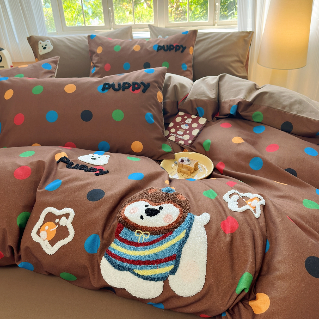 91家纺网 家纺一手货源 找家纺 怡家居 2025新款全棉纯棉磨毛绣花四件套-普通款 七彩小熊