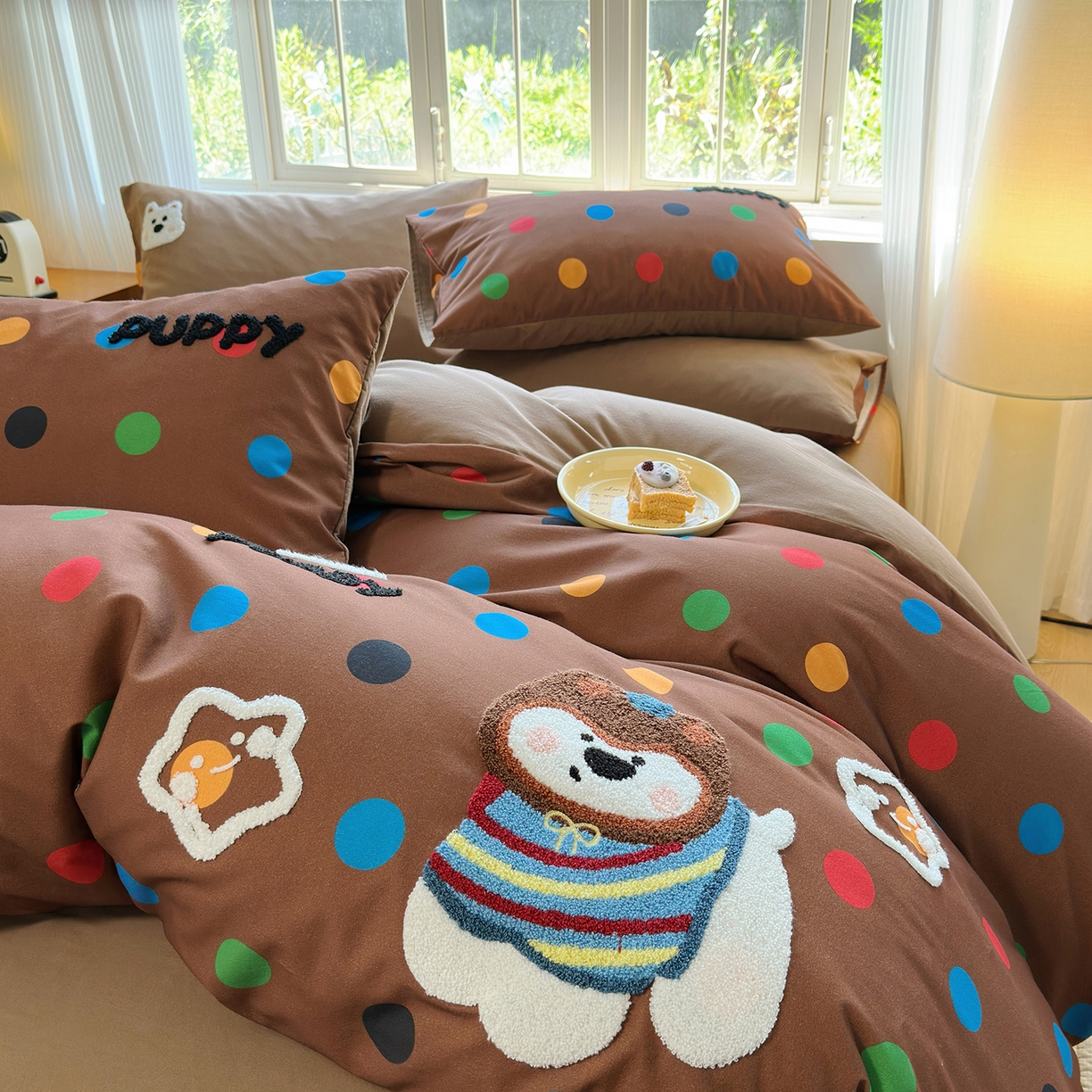 91家纺网 家纺一手货源 找家纺 怡家居 2025新款全棉纯棉磨毛绣花四件套-普通款 七彩小熊