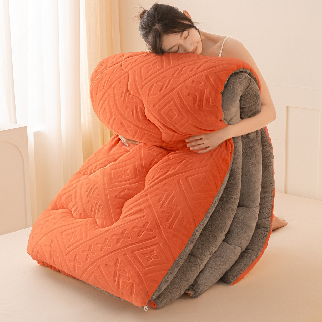 91家纺网 家纺一手货源 找家纺 （总）美澳家纺 2025新款5D雕花绒牛奶绒宝宝绒加厚保暖纯色冬被被子被芯