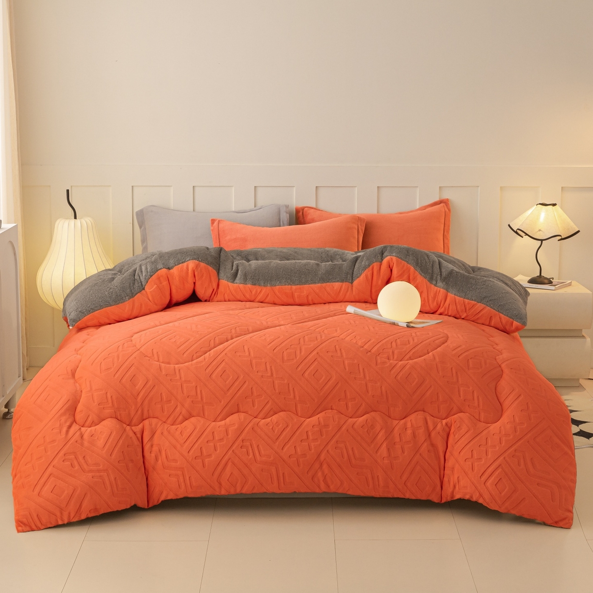 91家纺网 家纺一手货源 找家纺 美澳家纺 2025新款5D雕花绒牛奶绒宝宝绒加厚保暖纯色冬被被子被芯 爱玛橙