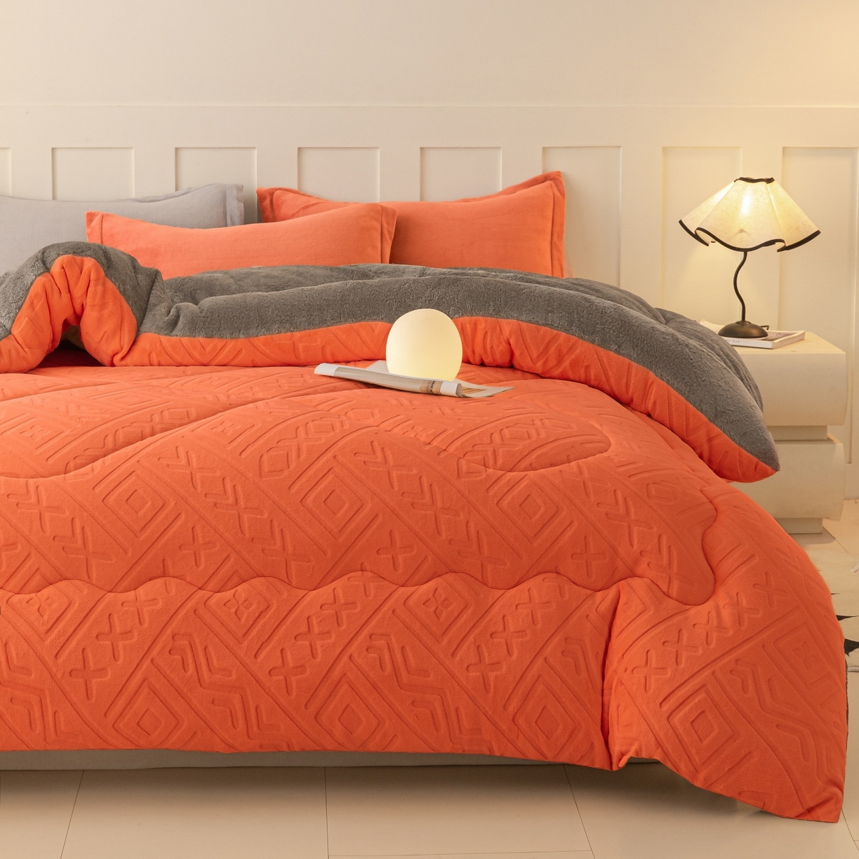 91家纺网 家纺一手货源 找家纺 美澳家纺 2025新款5D雕花绒牛奶绒宝宝绒加厚保暖纯色冬被被子被芯 爱玛橙