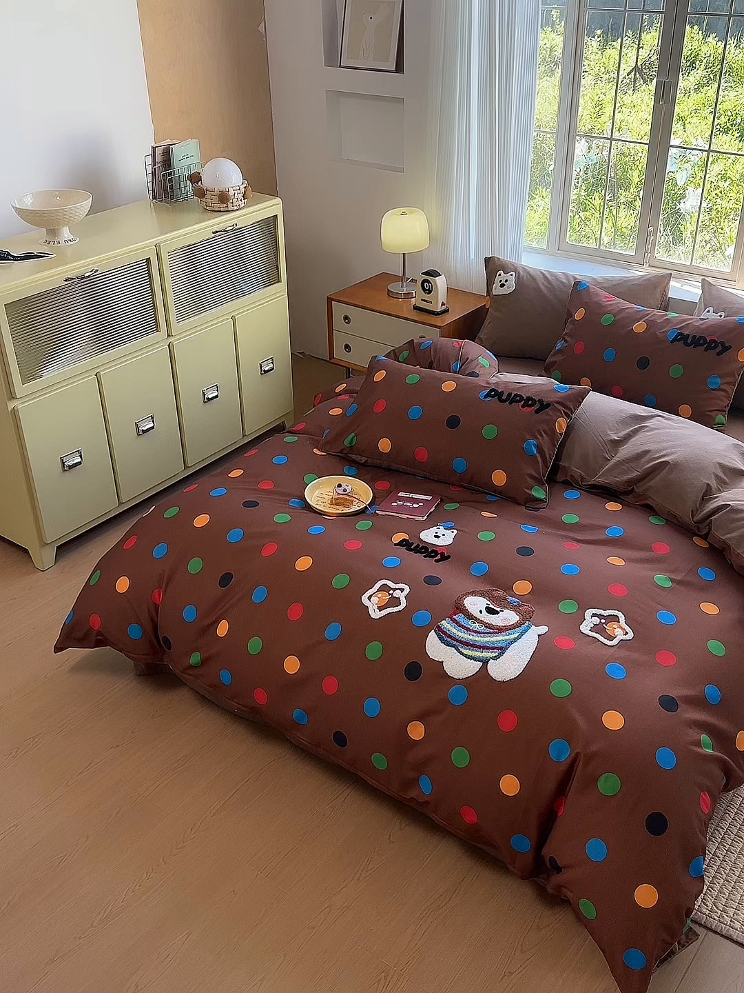 91家纺网 家纺一手货源 找家纺 怡家居 2025新款全棉纯棉磨毛绣花四件套-普通款 七彩小熊