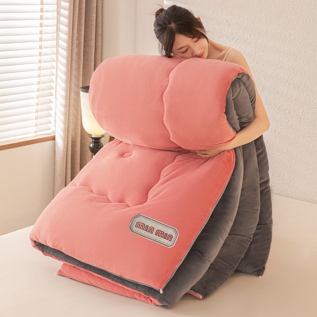 美澳家纺 2025新款牛奶绒刺绣加厚保暖纯色冬被 被子被芯（可定制尺寸）（跨境外贸） MI-豆沙