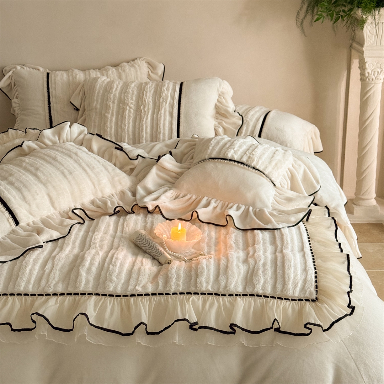 91家纺网 家纺一手货源 找家纺 （总）婳庭家居 2025新款兔毛绒大拼角四件套-空白情书