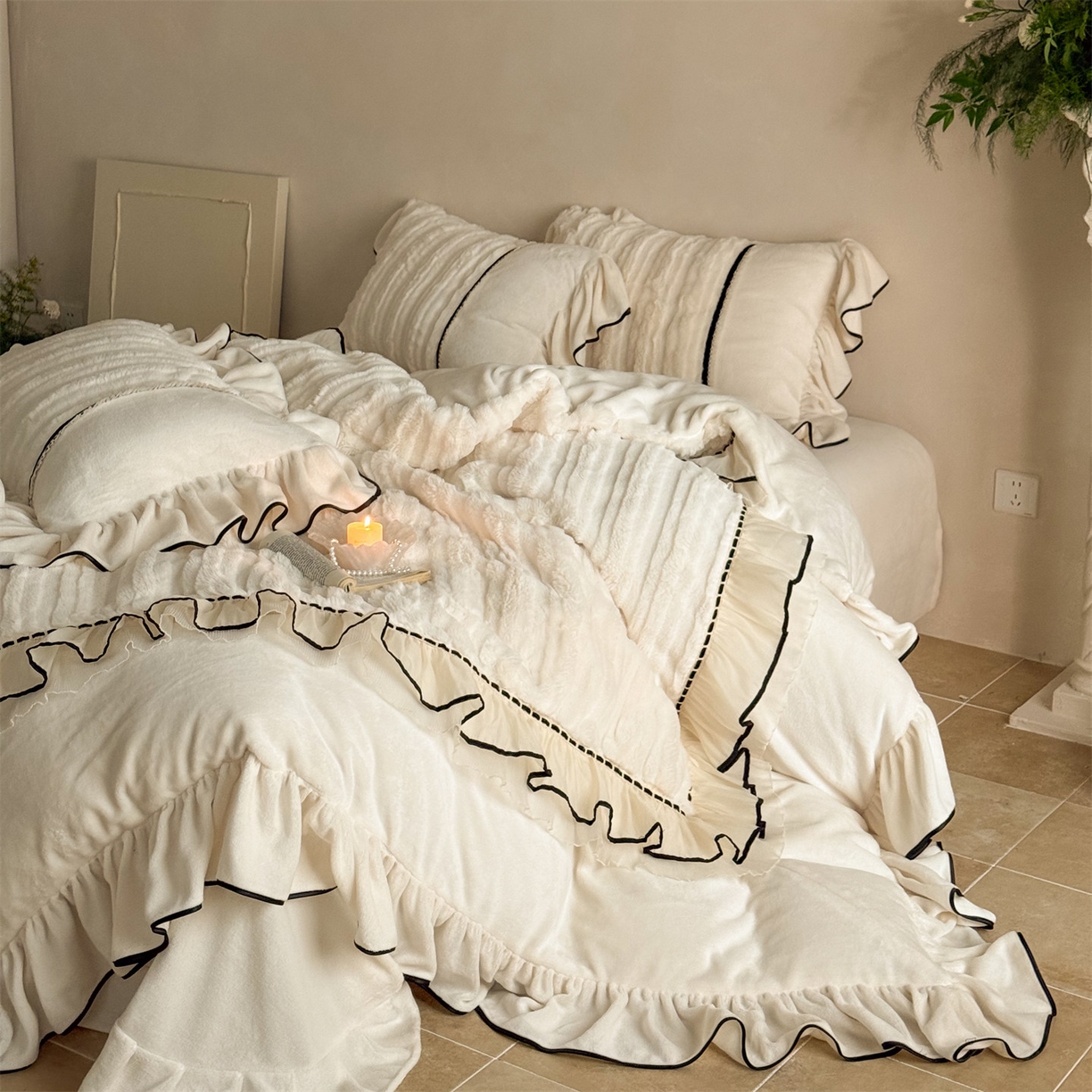 91家纺网 家纺一手货源 找家纺 （总）婳庭家居 2025新款兔毛绒大拼角四件套-空白情书