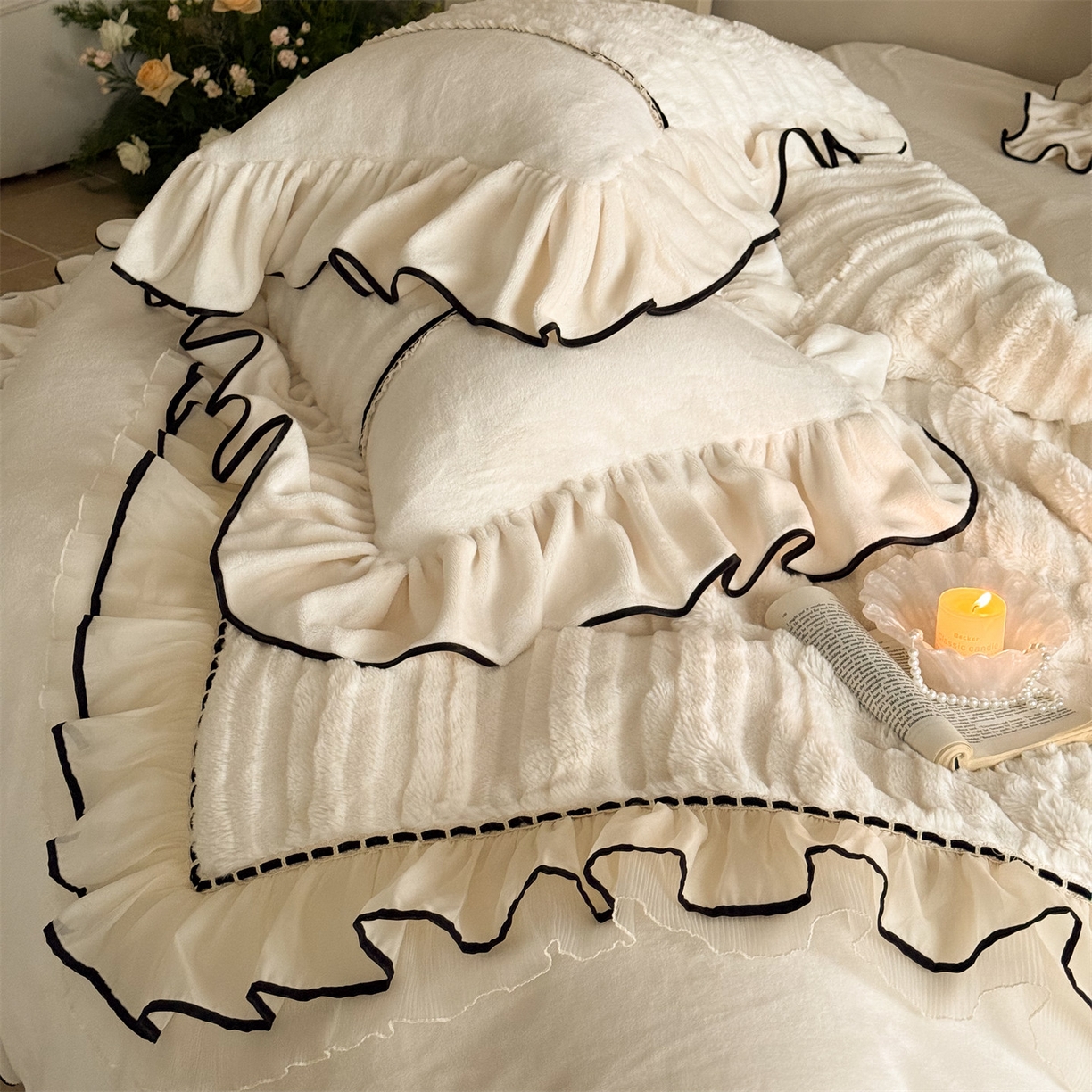 91家纺网 家纺一手货源 找家纺 （总）婳庭家居 2025新款兔毛绒大拼角四件套-空白情书