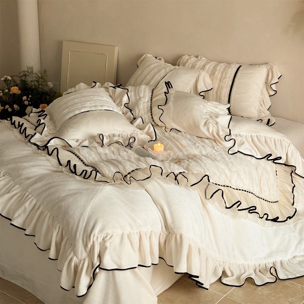 91家纺网 家纺一手货源 找家纺 （总）婳庭家居 2025新款兔毛绒大拼角四件套-空白情书