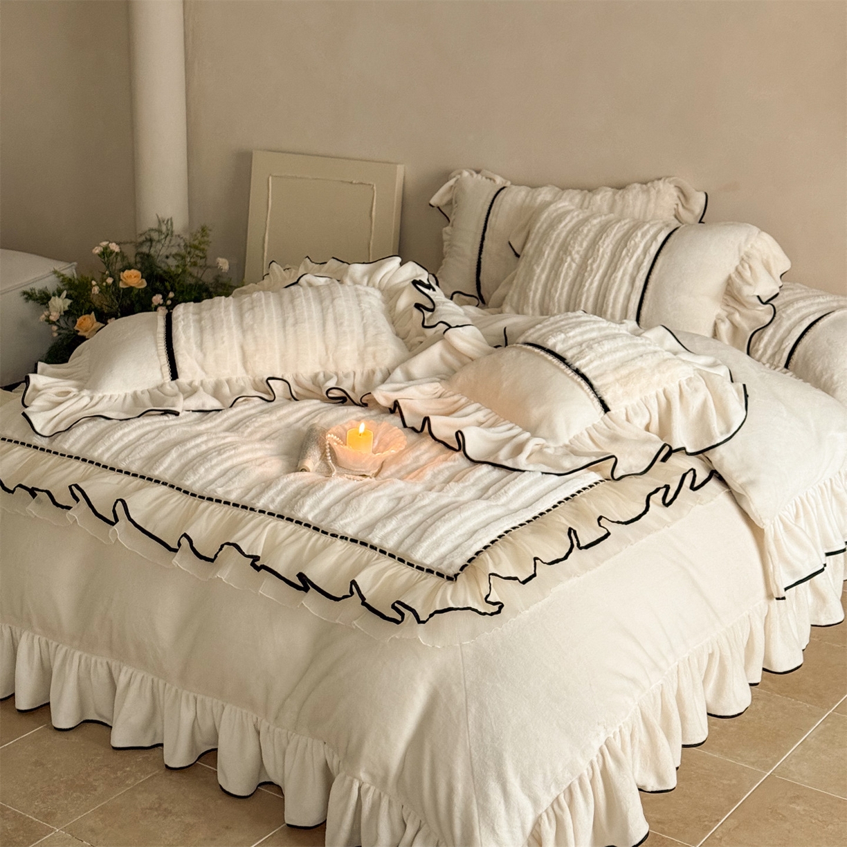 91家纺网 家纺一手货源 找家纺 （总）婳庭家居 2025新款兔毛绒大拼角四件套-空白情书