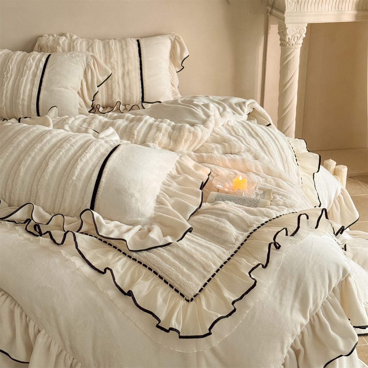 91家纺网 家纺一手货源 找家纺 （总）婳庭家居 2025新款兔毛绒大拼角四件套-空白情书