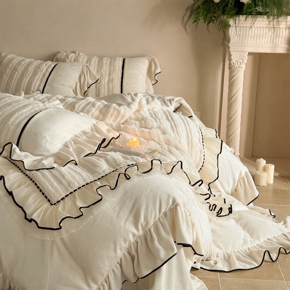 91家纺网 家纺一手货源 找家纺 （总）婳庭家居 2025新款兔毛绒大拼角四件套-空白情书