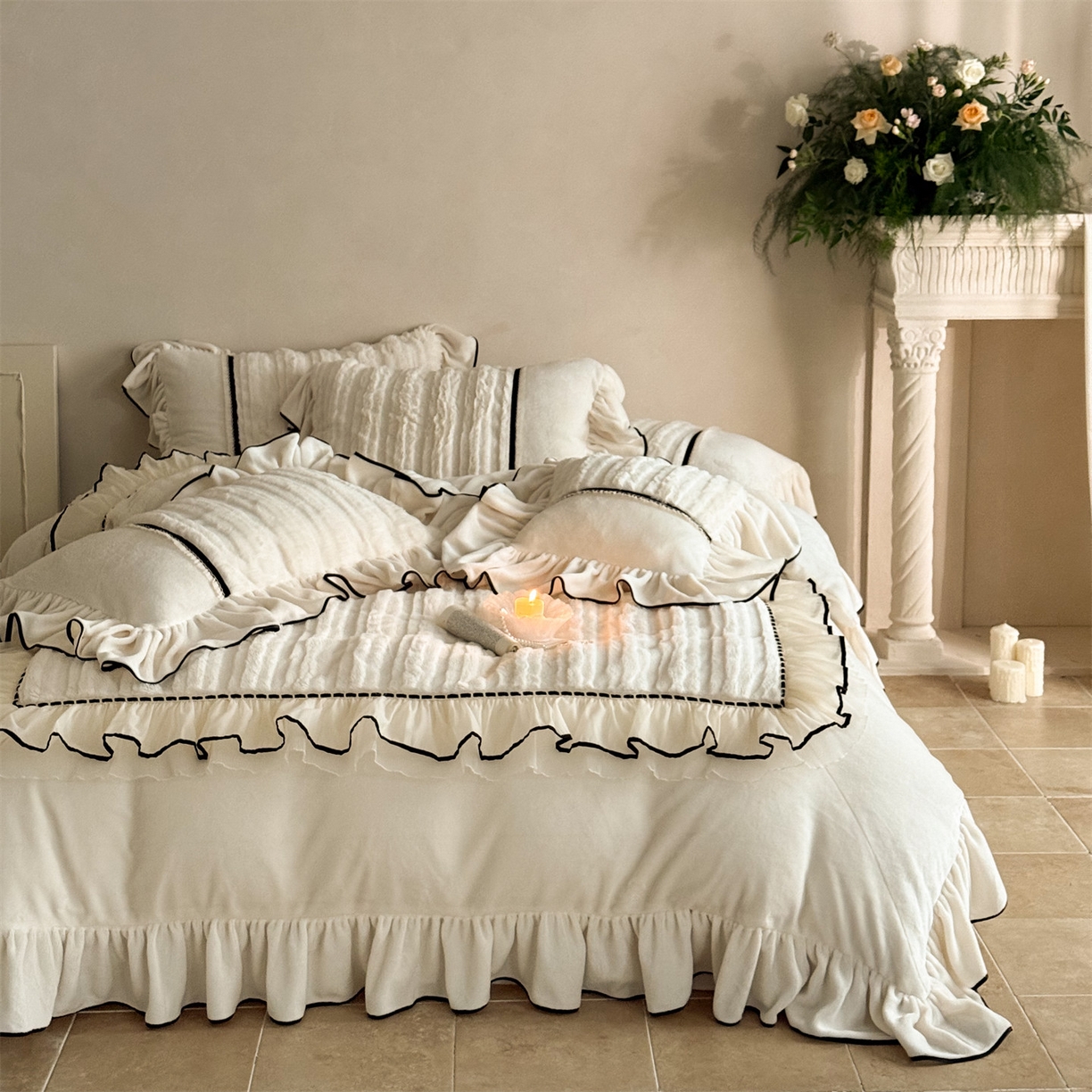 91家纺网 家纺一手货源 找家纺 （总）婳庭家居 2025新款兔毛绒大拼角四件套-空白情书